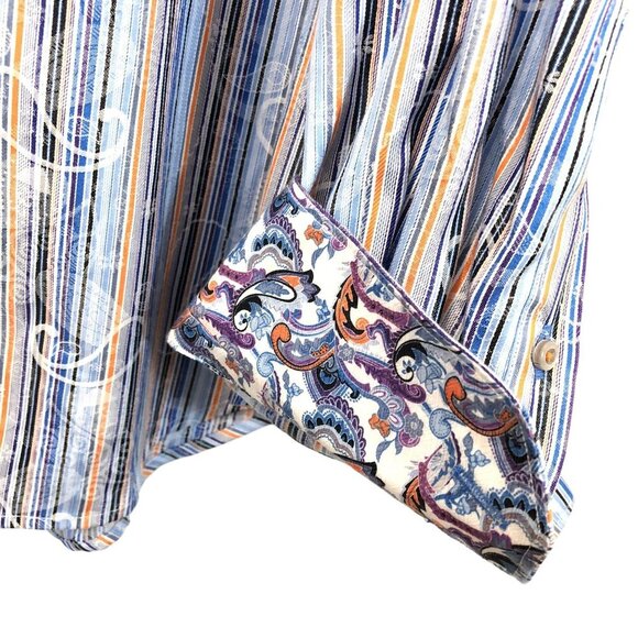 Robert Graham Striped Long-Sleeve Button-Down Shirt Paisley Flip Cuffs Size XXL - Picture 4 of 9